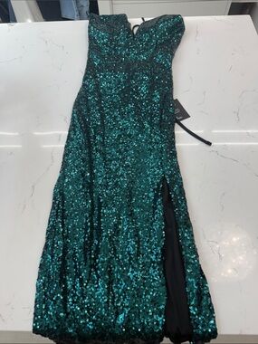 Lulu's Emerald Green Sequin Strapless Midi Dress